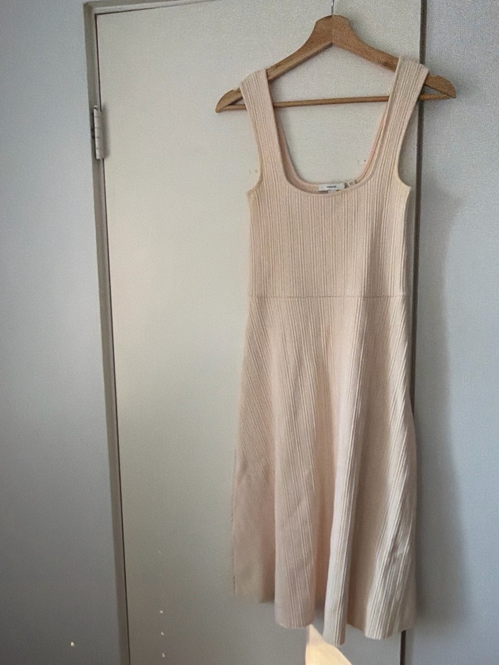 Vince Ribbed Knit Tank Dress in Light Beige